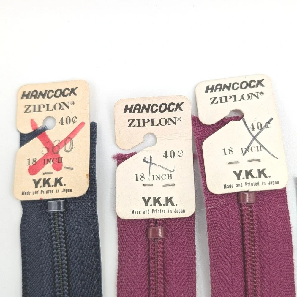 Vintage YKK Ziplon Hancock Zippers Lot of 7 Assorted Colors 18 Inch Japan